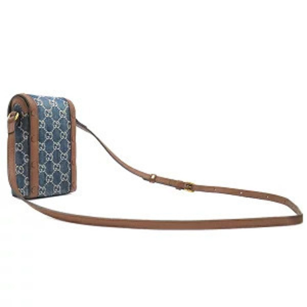Gucci Denim Bag Brown Blue Shoulder Leather Horsebit GG